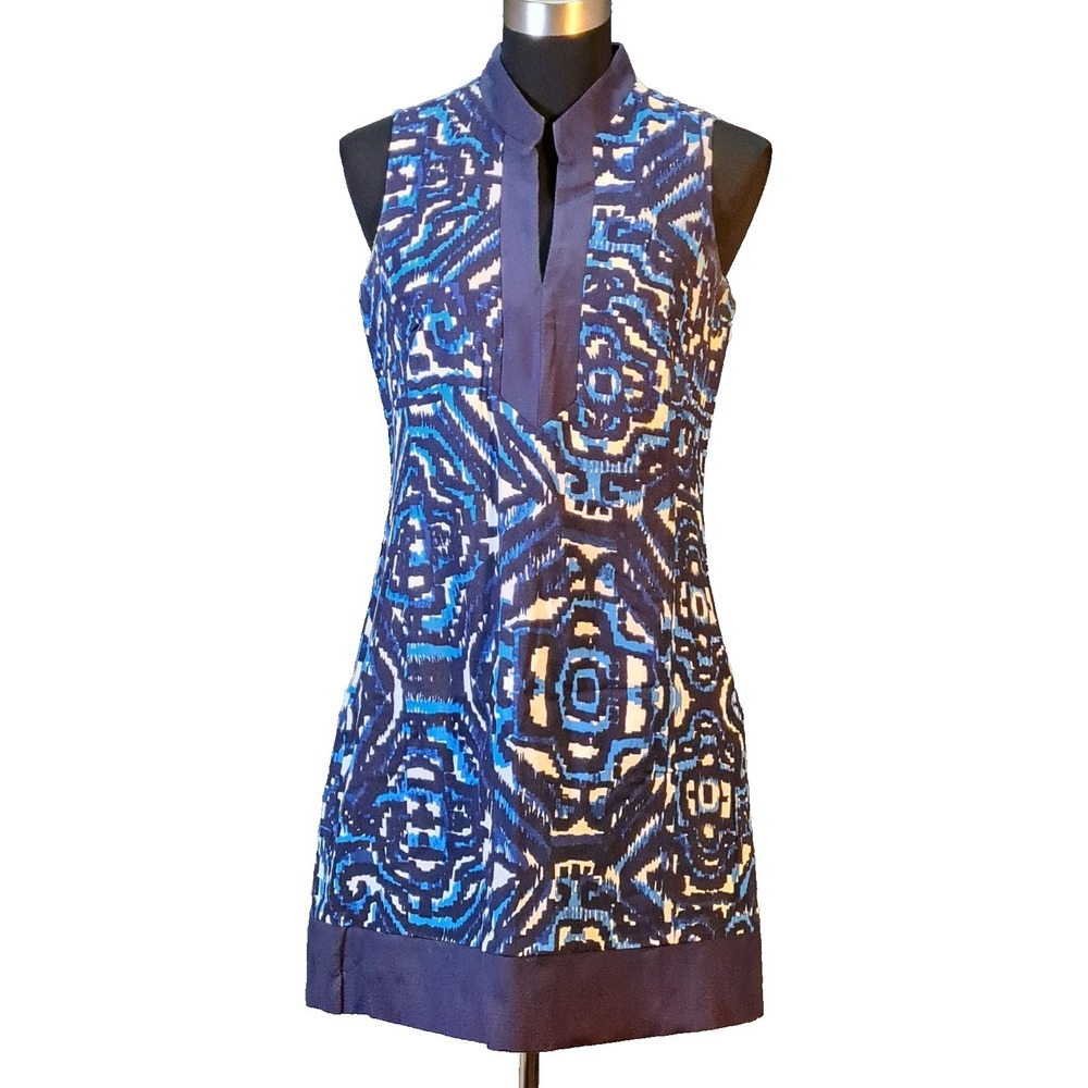 Jessica Howard Womens Blue Ikat Geometric Sleeveless Shift Dress 6P Petite